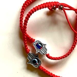 2 pc stackable bracelets- good luck charm Hamsa adjustable red thread